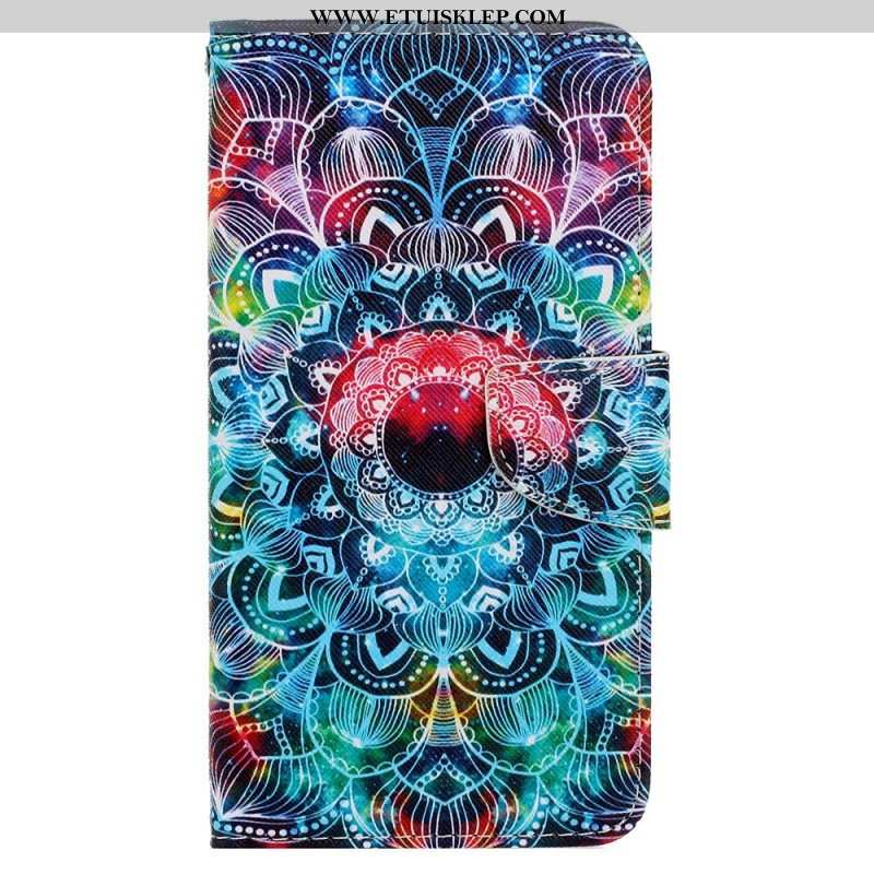 Etui Folio do iPhone 15 z Łańcuch Kolorowa Mandala Z Paskiem